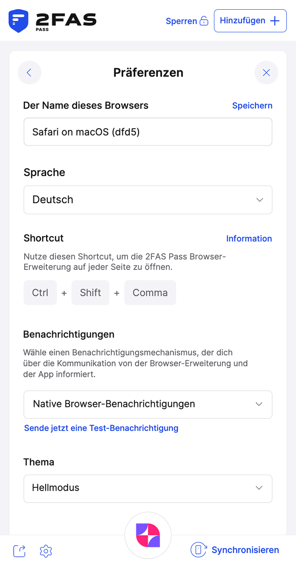 2FAS Pass Browser-Erweiterung – Einstellungen