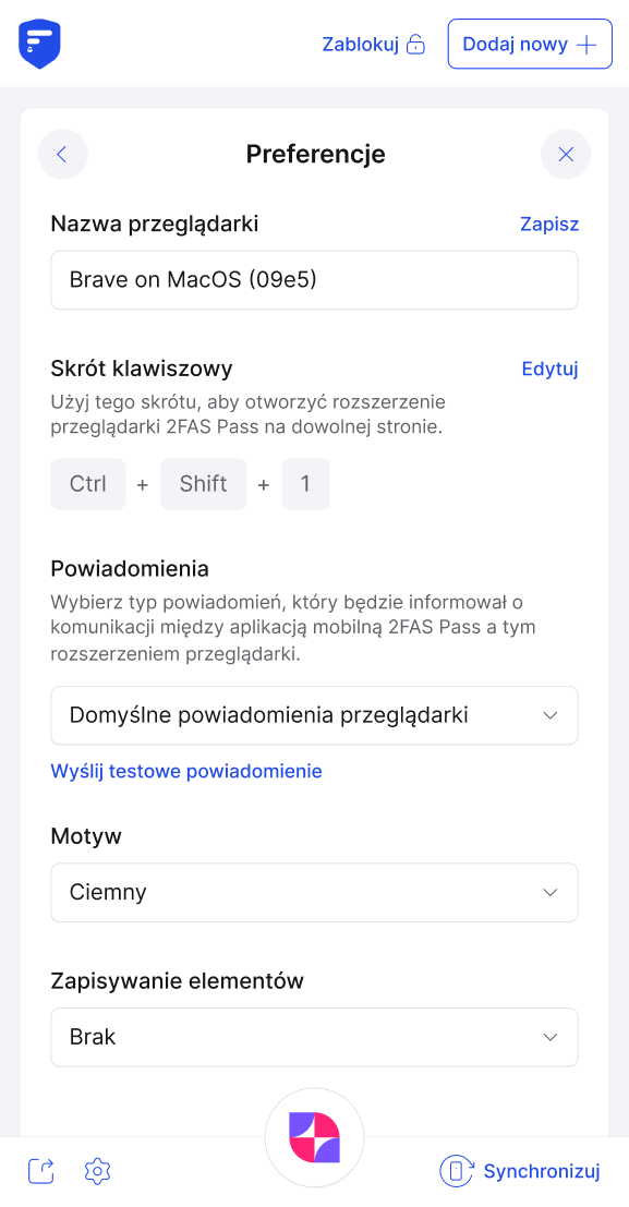 Rozszerzenie przeglądarki 2FAS Pass - Preferencje