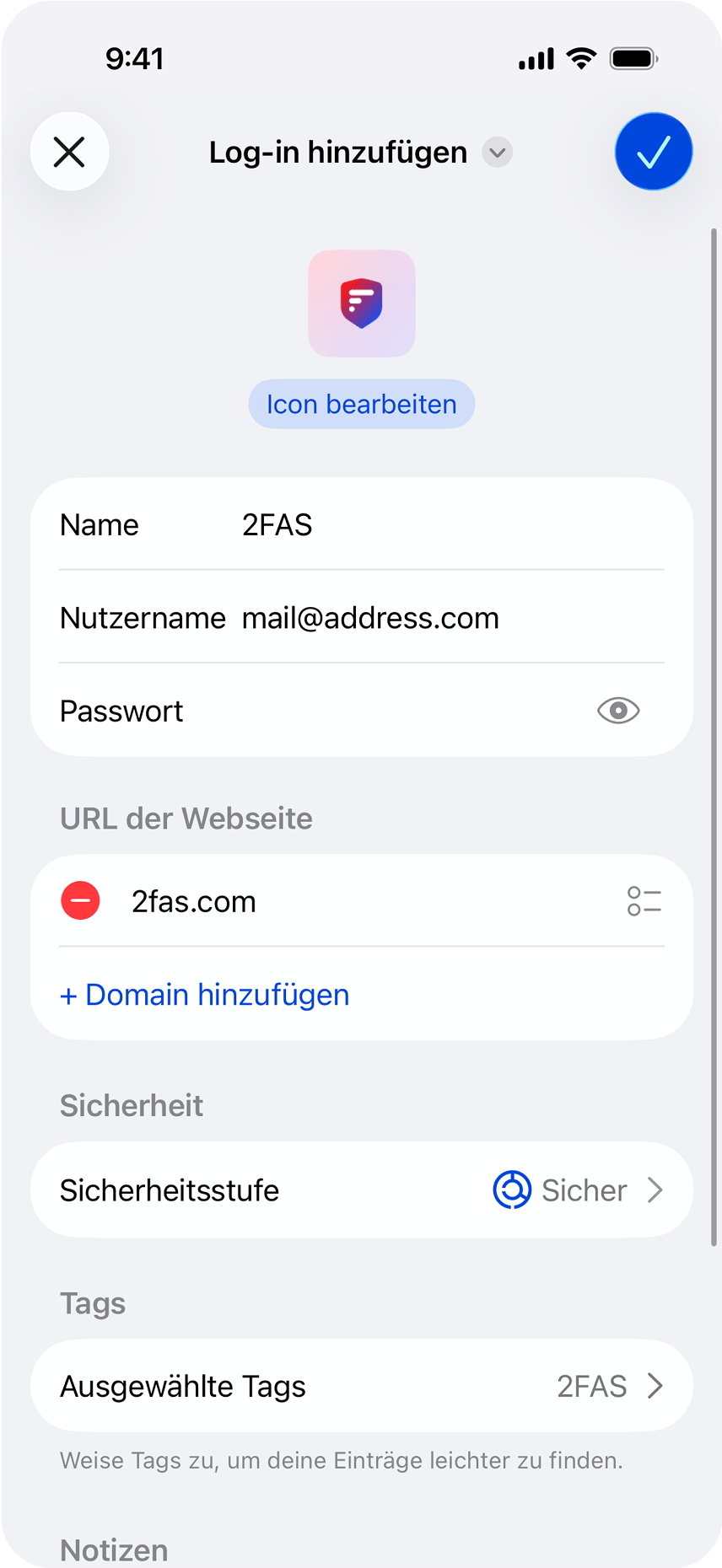 2FAS Pass App – Neues Passwort