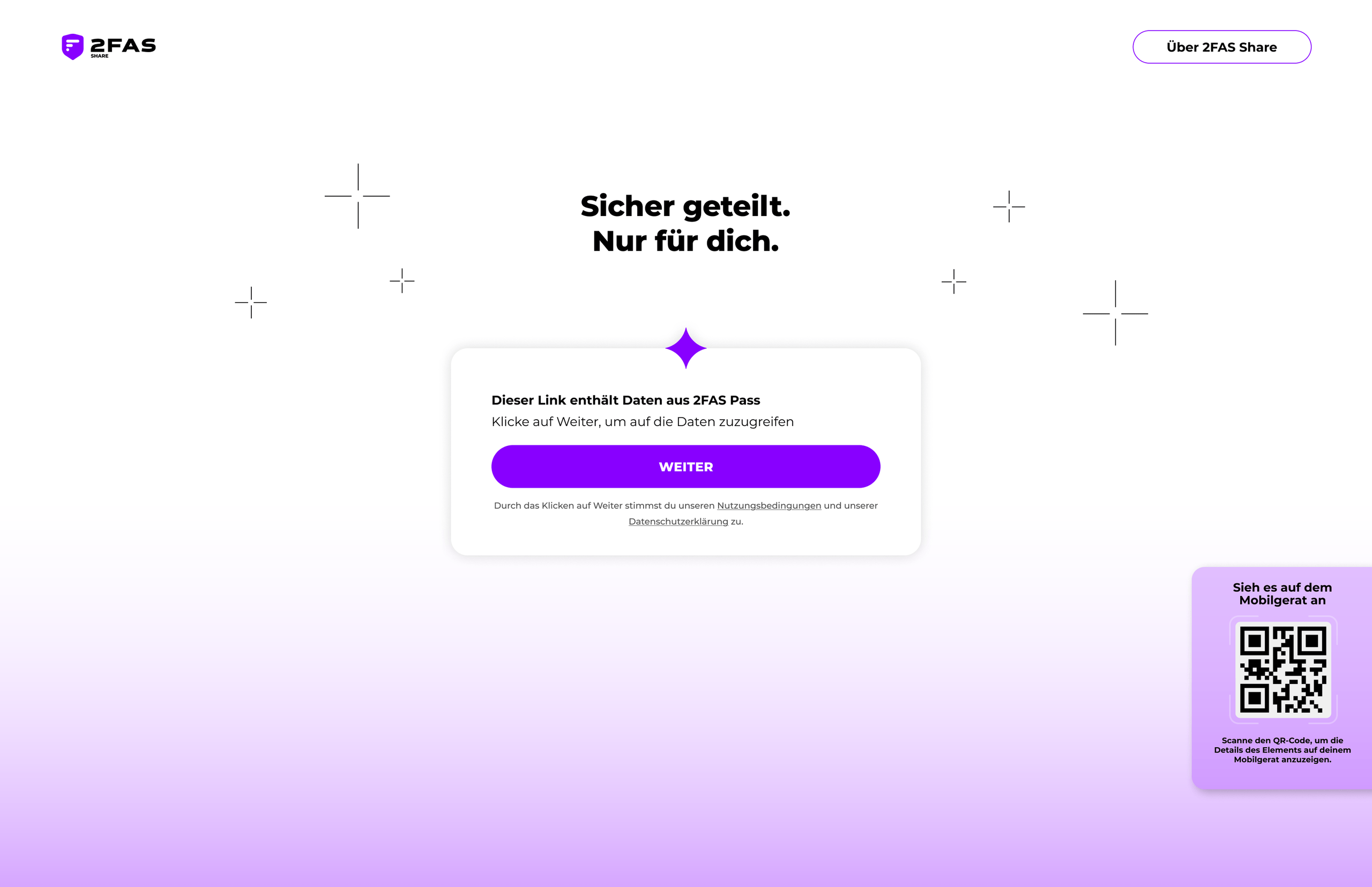 Bestätigungsansicht von 2FAS Share im Browser