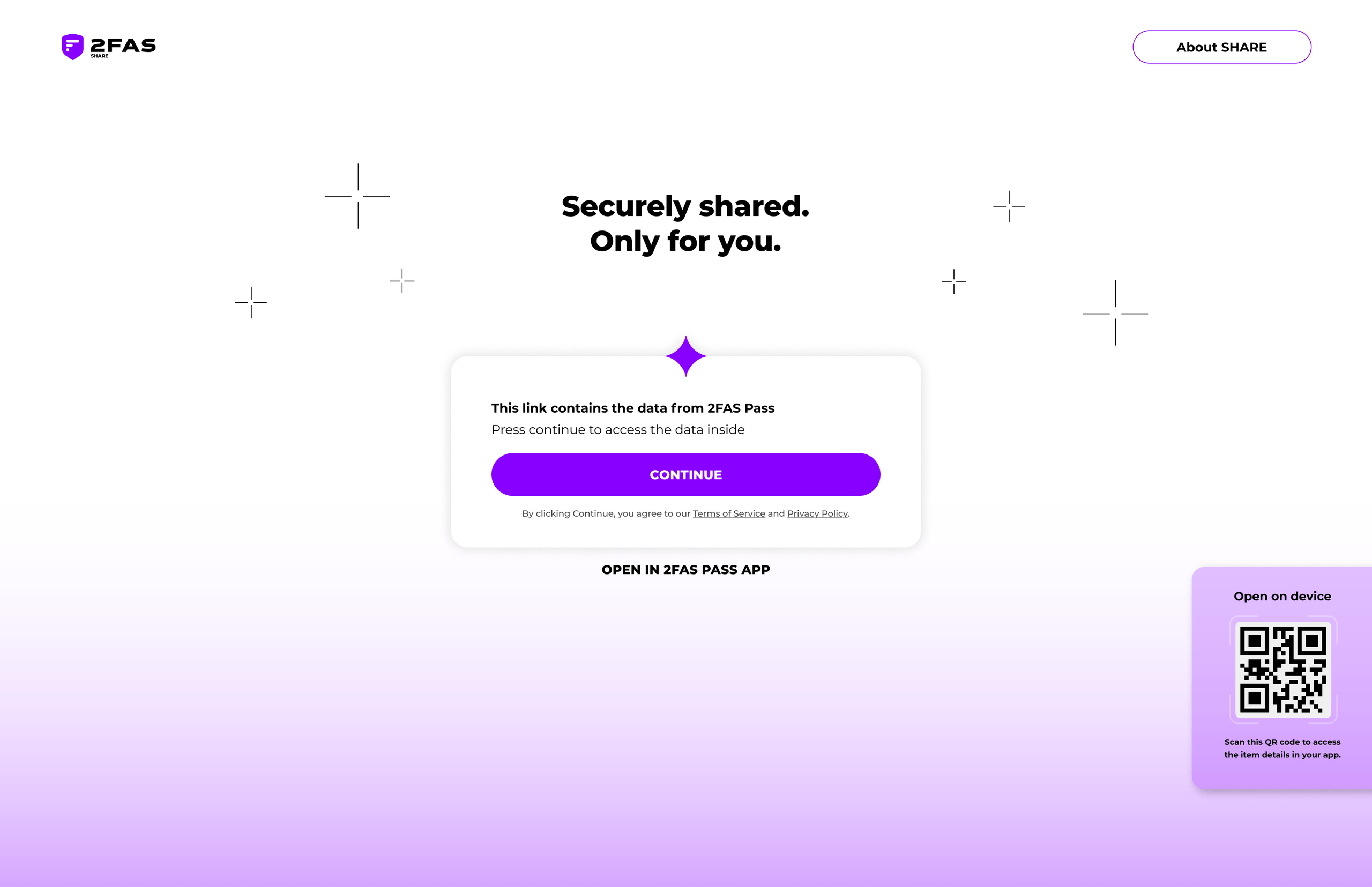 2FAS Share confirmation view in the browser