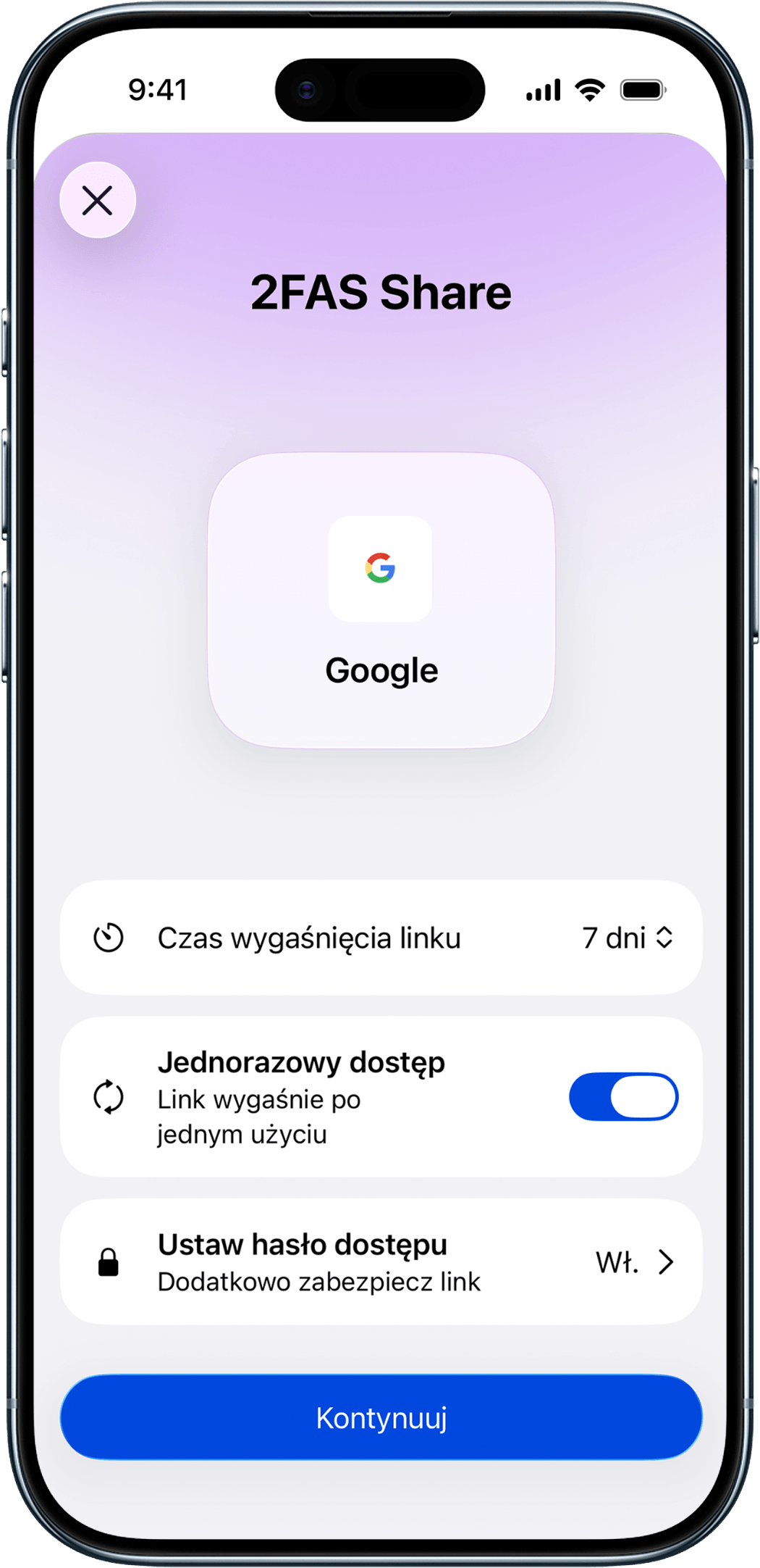 Konfiguracja 2FAS Share na iPhone