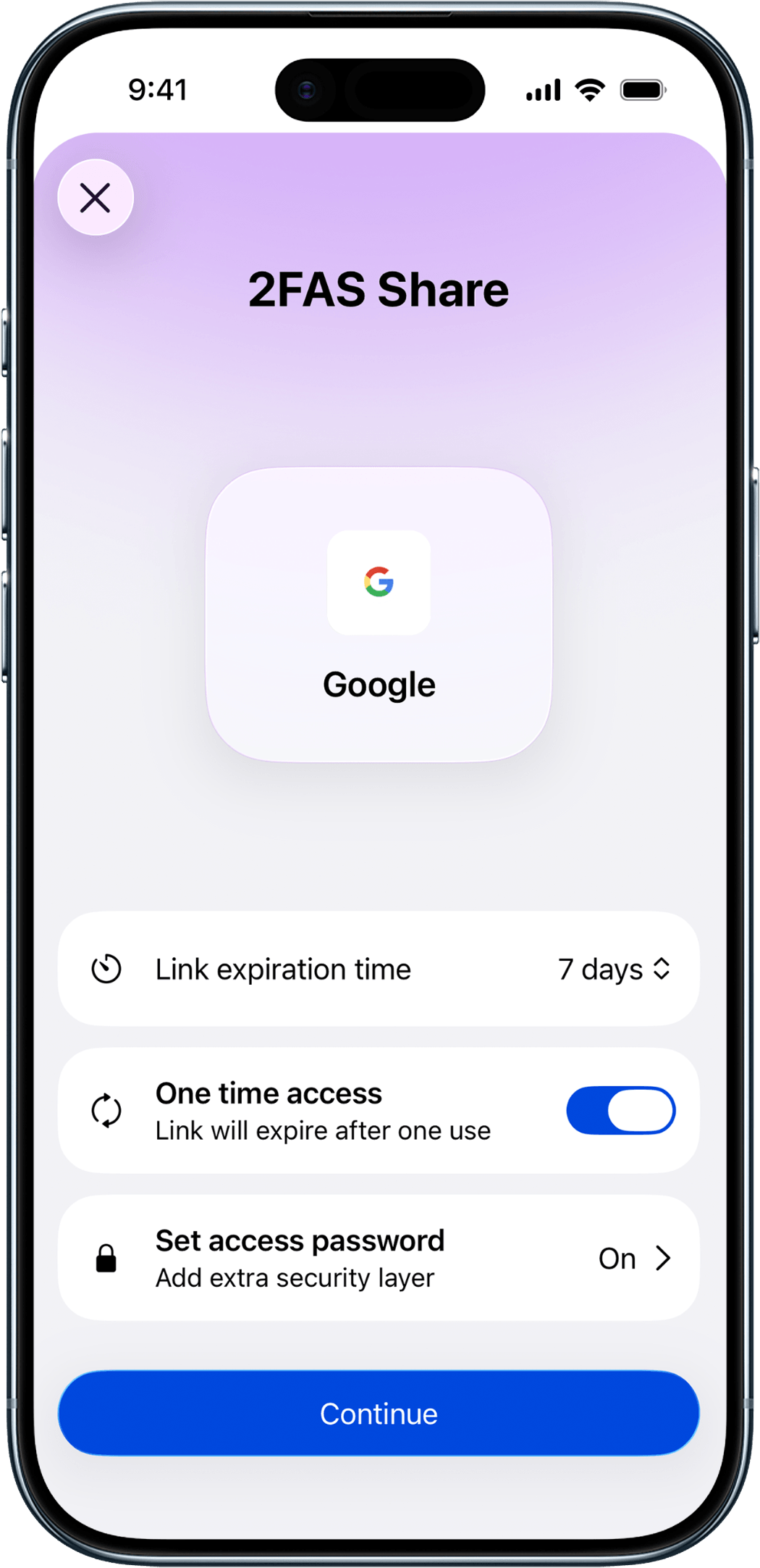 2FAS Share configuration on iPhone