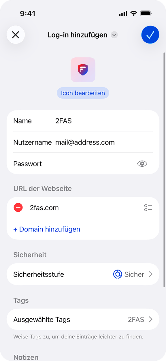 2FAS Pass – Neues Passwort
