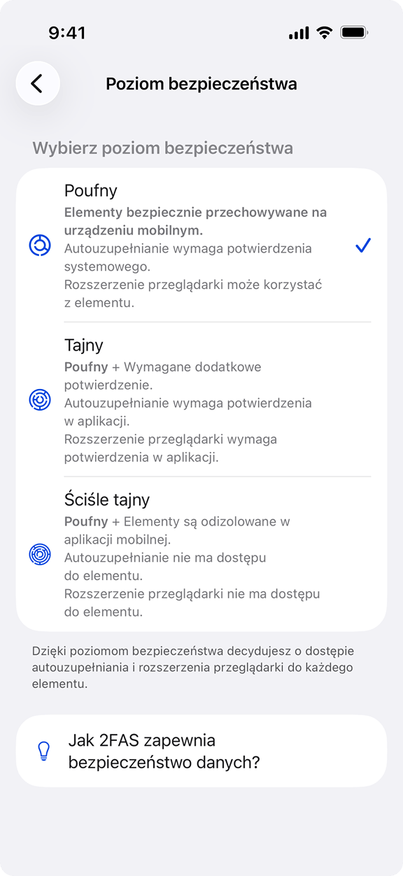 2FAS Pass - Poziomy bezpieczeństwa