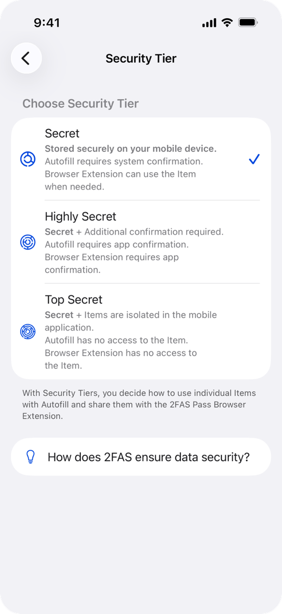 2FAS Pass - Security Tiers