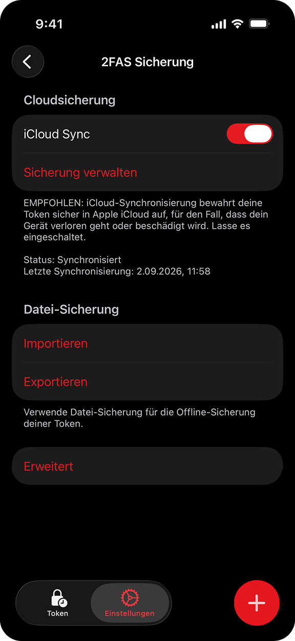 Cloud- und manuelles Backup.
