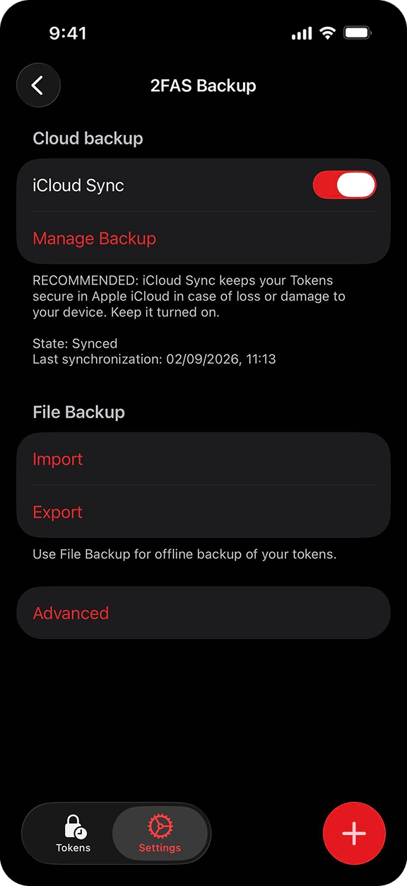 Cloud and manual backup.