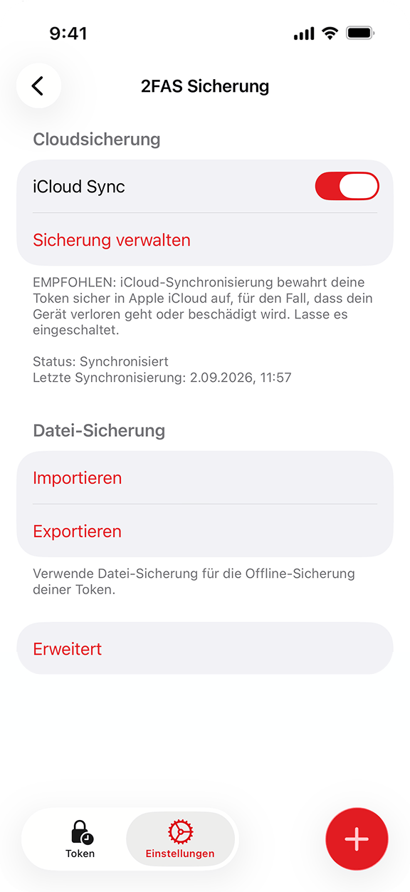 Cloud- und manuelles Backup.