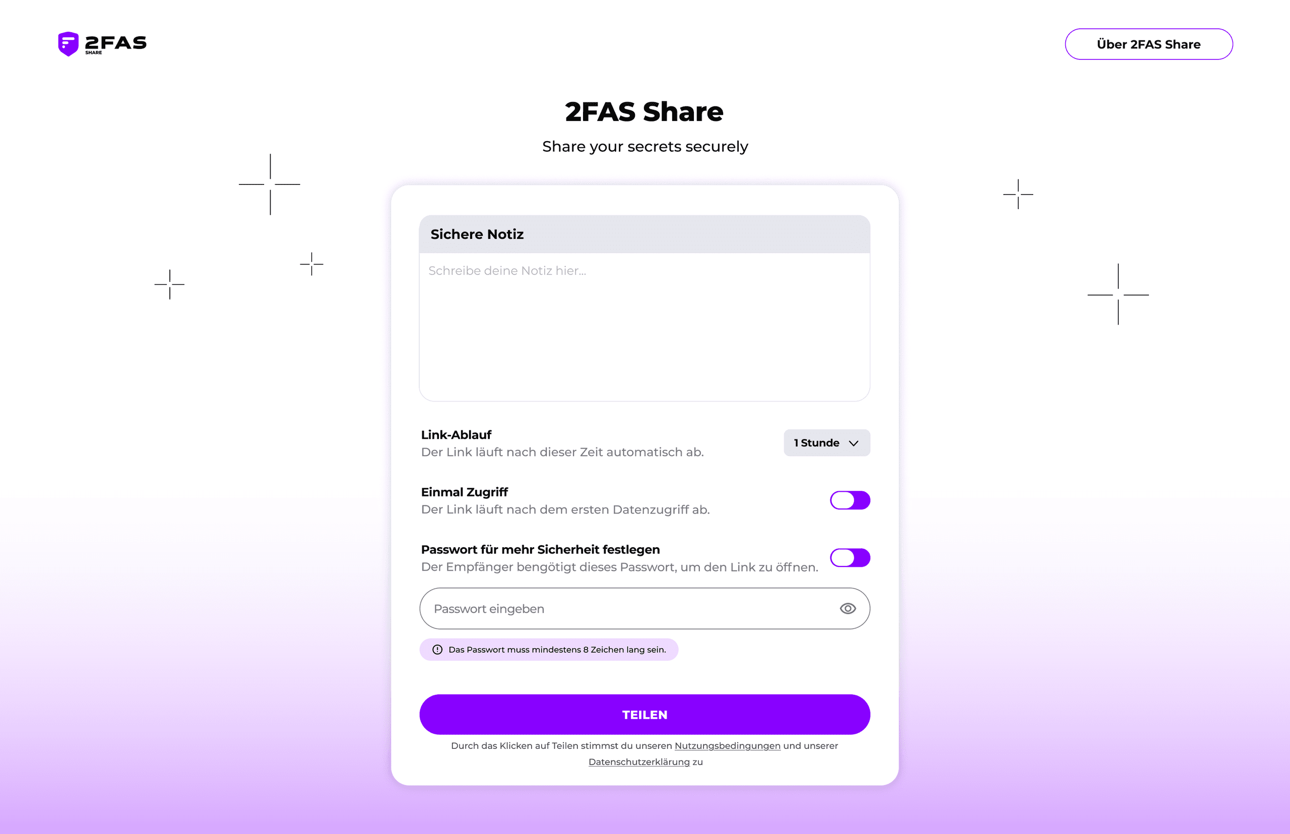 Vorschau des 2FAS-Share-Web-Dashboards