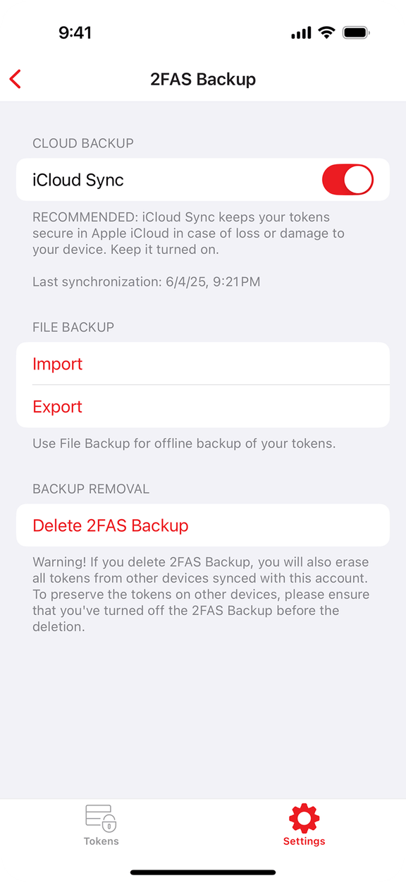 Cloud and manual backup.
